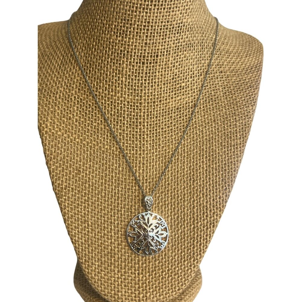 Vintage ATI Sterling Silver Pendant Necklace Open Work Filagree Spring Ring 17"